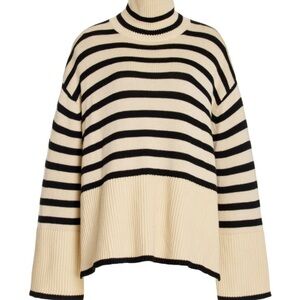 Toteme Signature Stripe Wool-Cotton Turtleneck Sweater
